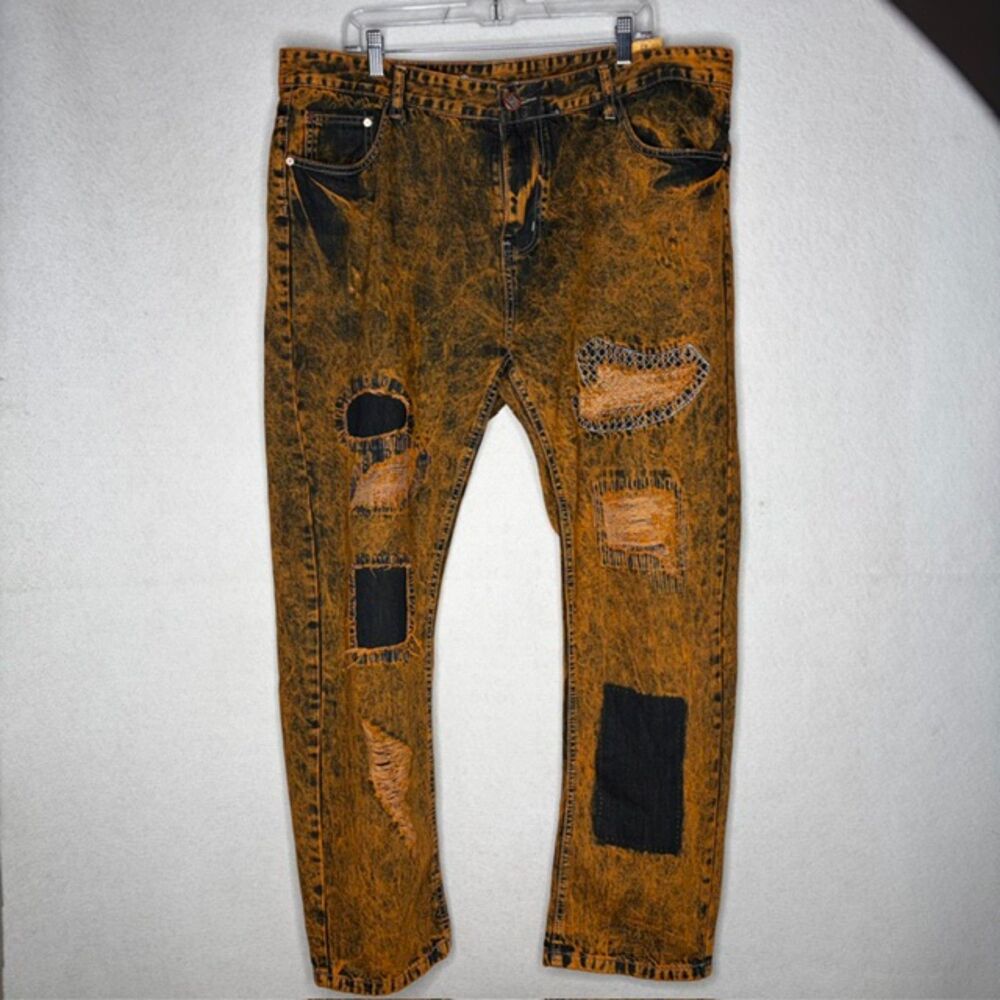 EVSJUSE Distressed Acid Wash Patchwork Grunge Y2K Jeans Men's Size 42